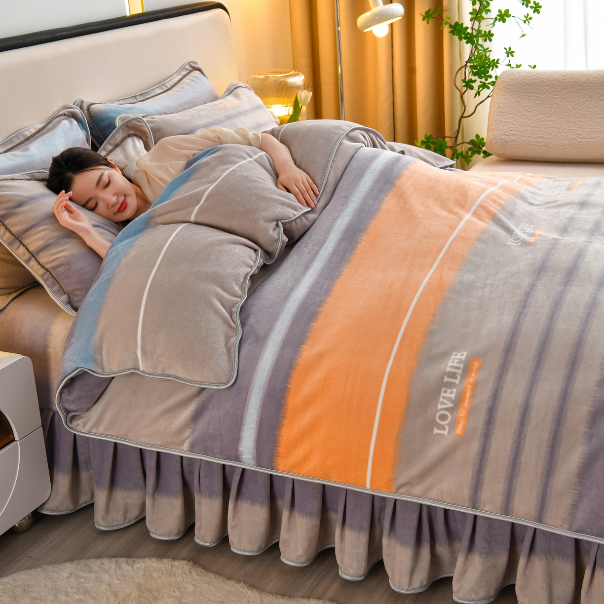 91家纺网 家纺一手货源 找家纺 橘姿家纺 2025新款9-10斤牛奶绒四件套金貂绒四件套 心动日记