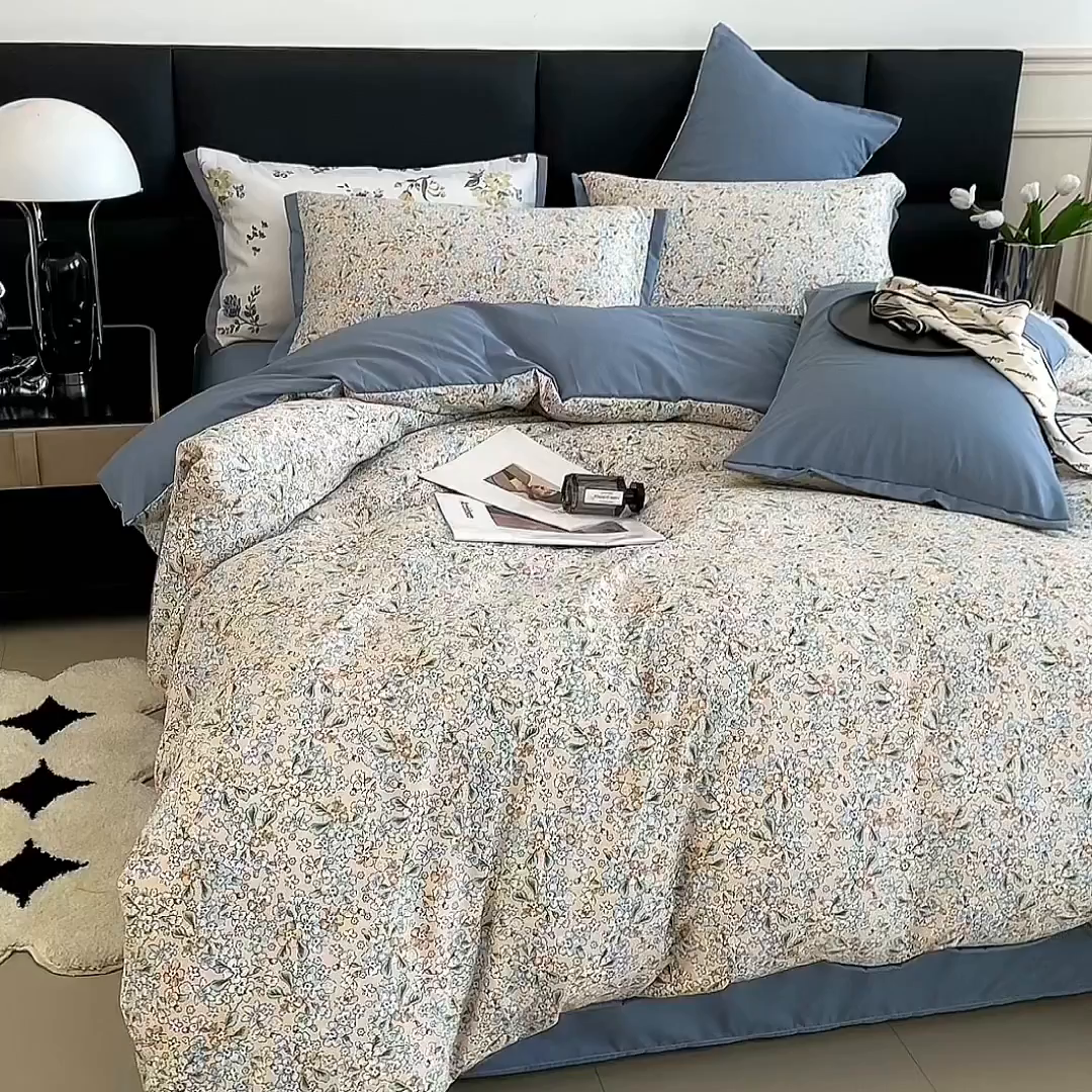 91家纺网 家纺一手货源 找家纺 梵克保罗 2025春夏新款水洗棉麻学生季小号三件套 漫天花语