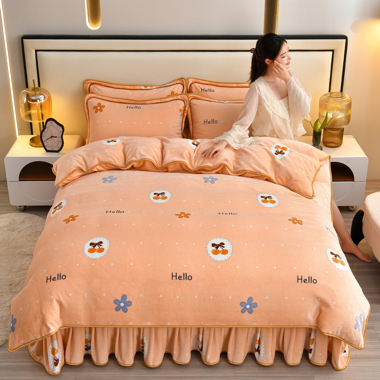 91家纺网 家纺一手货源 找家纺 橘姿家纺 2025新款9-10斤牛奶绒四件套金貂绒四件套 樱之恋