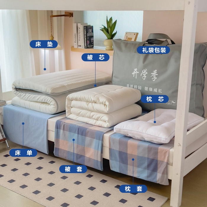 梵克保罗 2025春夏新品无印风水洗棉学生六件套大礼包三件套枕套被套床单被芯床垫枕芯学生季 炫彩蓝格
