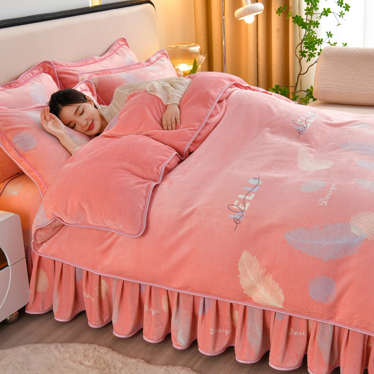 91家纺网 家纺一手货源 找家纺 橘姿家纺 2025新款9-10斤牛奶绒四件套金貂绒四件套 羽之恋