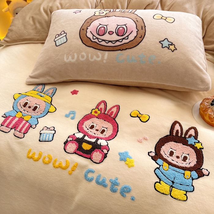 91家纺网 家纺一手货源 找家纺 （总）徕米家居 2025新款卡通毛巾绣绣花牛奶绒四件套