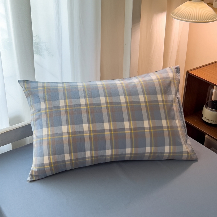 91家纺网 家纺一手货源 找家纺 梵克保罗 2025春夏新品无印风水洗棉学生六件套大礼包三件套枕套被套床单被芯床垫枕芯学生季 天蓝中格