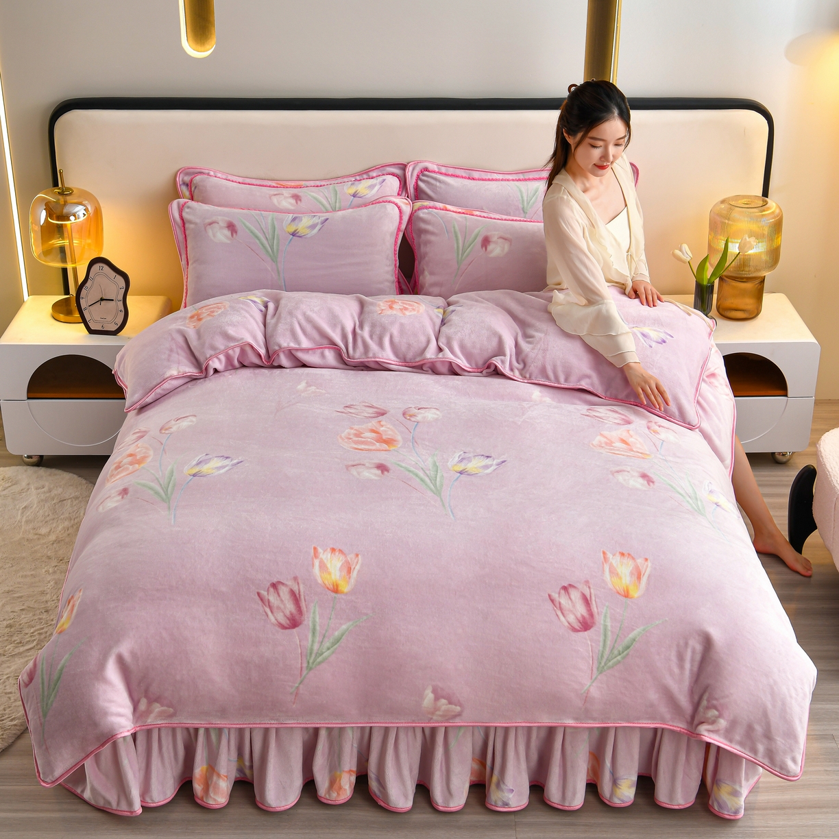 91家纺网 家纺一手货源 找家纺 橘姿家纺 2025新款9-10斤牛奶绒四件套金貂绒四件套 郁金香紫