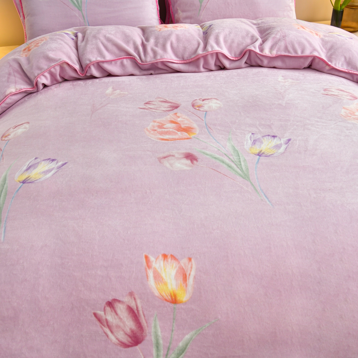 91家纺网 家纺一手货源 找家纺 橘姿家纺 2025新款9-10斤牛奶绒四件套金貂绒四件套 郁金香紫