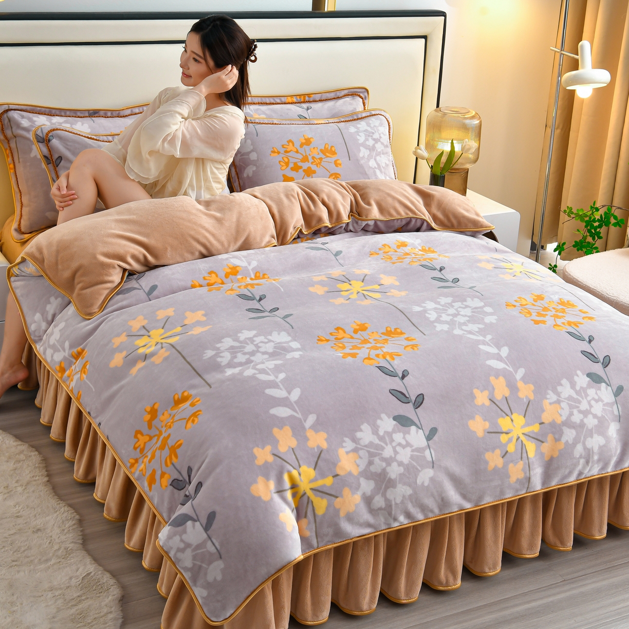 91家纺网 家纺一手货源 找家纺 橘姿家纺 2025新款9-10斤牛奶绒四件套金貂绒四件套 约定