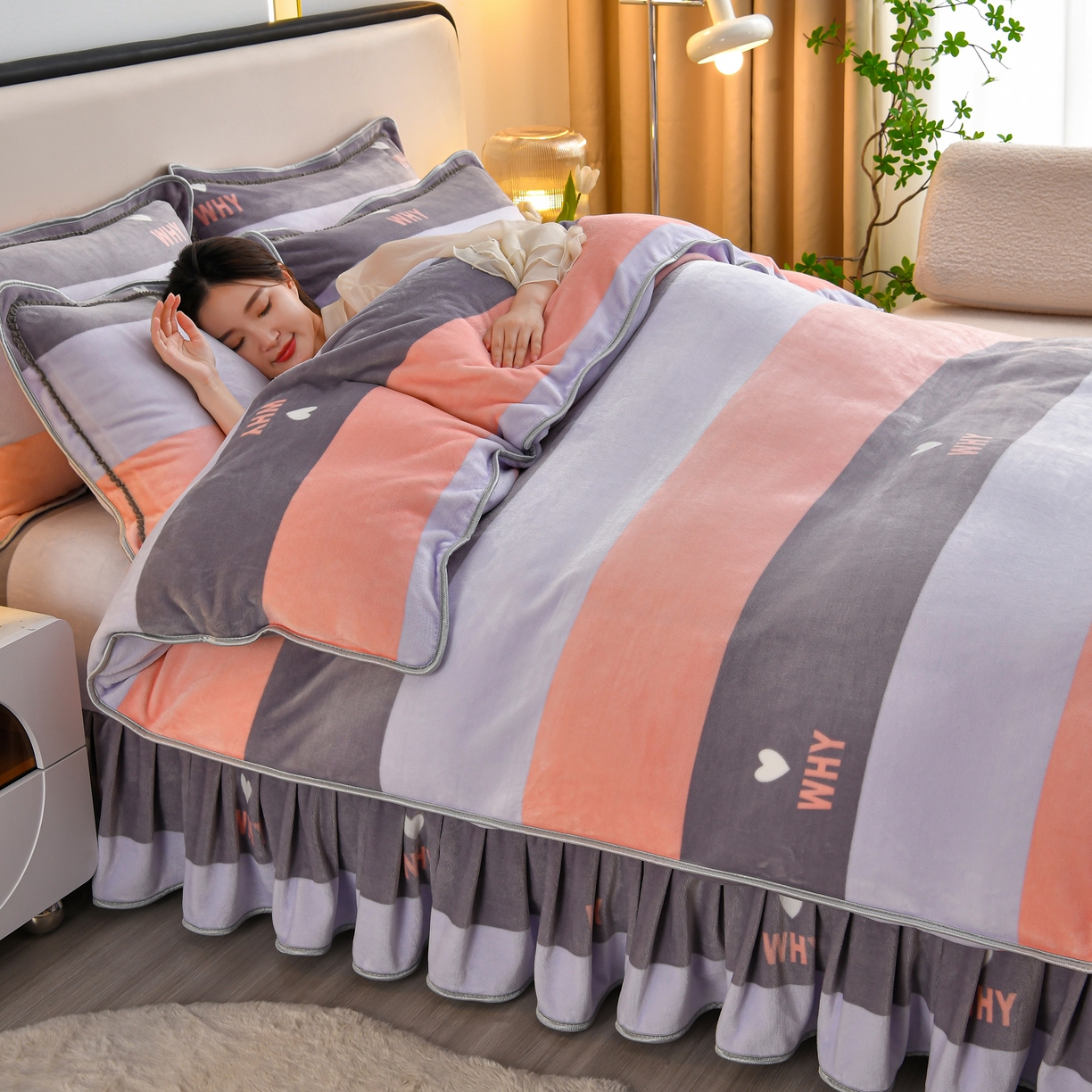 91家纺网 家纺一手货源 找家纺 橘姿家纺 2025新款9-10斤牛奶绒四件套金貂绒四件套 知音