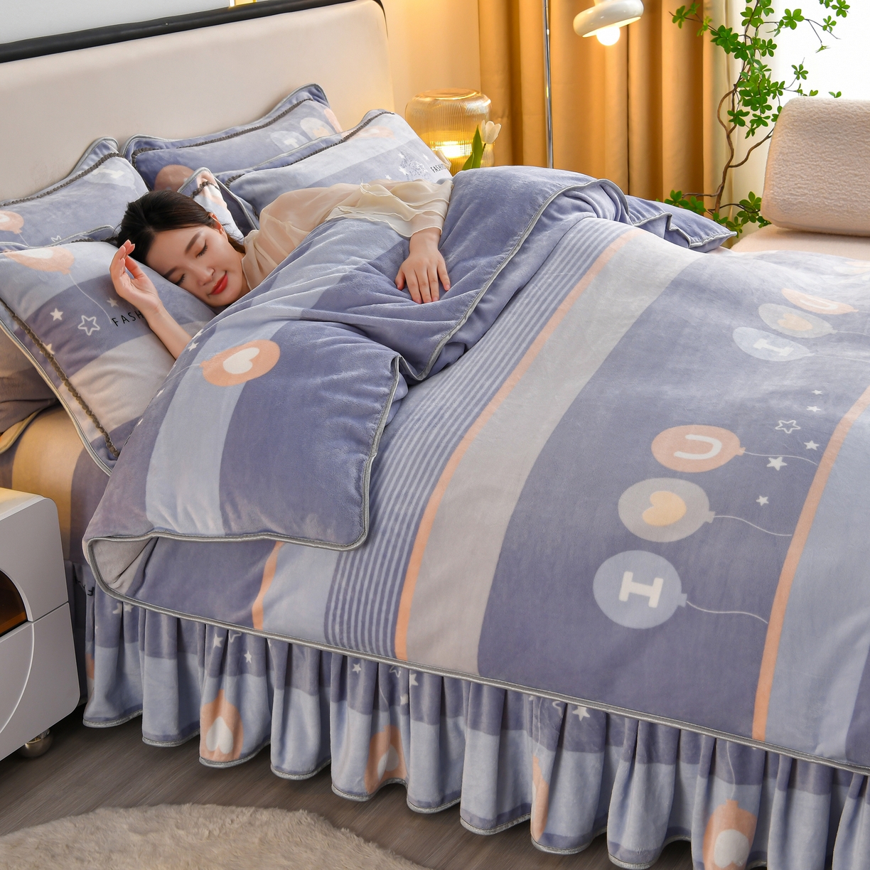 91家纺网 家纺一手货源 找家纺 橘姿家纺 2025新款9-10斤牛奶绒四件套金貂绒四件套 追梦