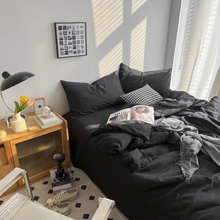 91家纺网 家纺一手货源 找家纺 （总）梵克保罗 2025新款ins风小红书同款纯色双拼水洗棉四件套学生三件套亲肤加厚磨毛四件套混搭系列-单被套单枕套