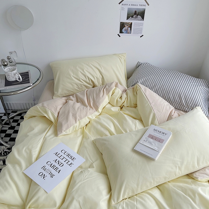 91家纺网 家纺一手货源 找家纺 （总）梵克保罗 2025新款ins风小红书同款纯色双拼水洗棉四件套学生三件套亲肤加厚磨毛四件套混搭系列-单被套单枕套