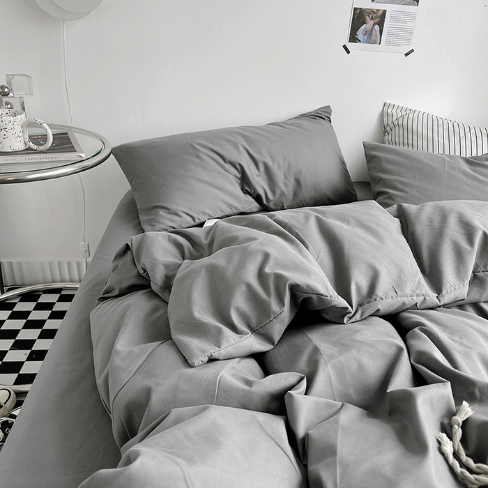 91家纺网 家纺一手货源 找家纺 梵克保罗 2025新款ins风小红书同款纯色双拼水洗棉四件套学生三件套亲肤加厚磨毛四件套混搭系列-单被套单枕套 纯色深灰