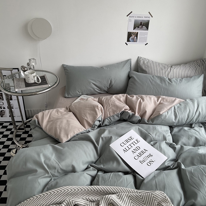 91家纺网 家纺一手货源 找家纺 （总）梵克保罗 2025新款ins风小红书同款纯色双拼水洗棉四件套学生三件套亲肤加厚磨毛四件套混搭系列-单被套单枕套