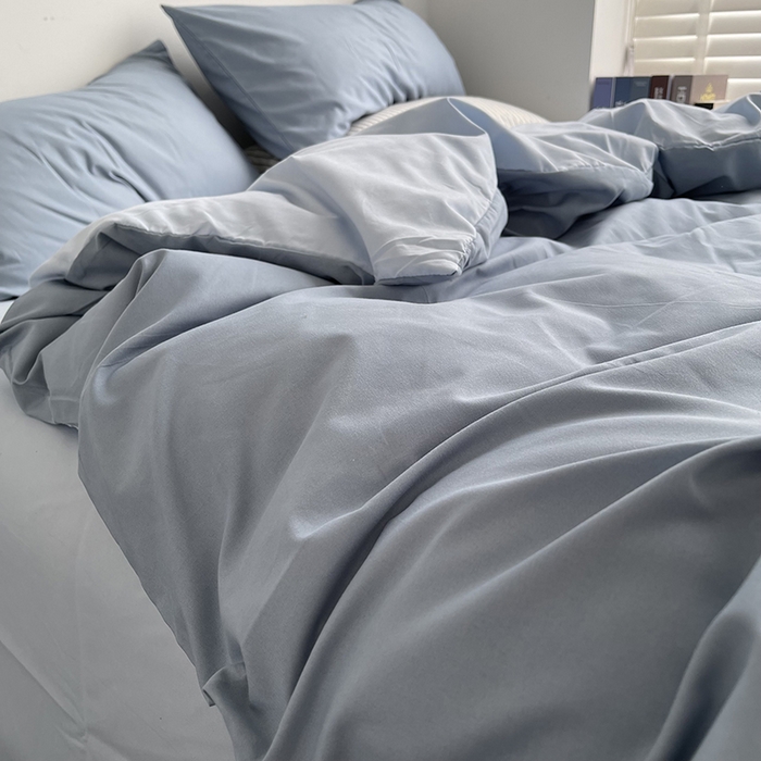 91家纺网 家纺一手货源 找家纺 梵克保罗 2025新款ins风小红书同款纯色双拼水洗棉四件套学生三件套亲肤加厚磨毛四件套混搭系列-单被套单枕套 双拼-月光雾蓝