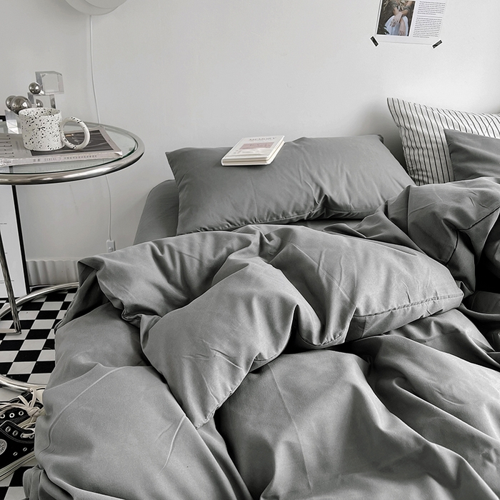91家纺网 家纺一手货源 找家纺 梵克保罗 2025新款ins风小红书同款纯色双拼水洗棉四件套学生三件套亲肤加厚磨毛四件套混搭系列-单被套单枕套 纯色深灰