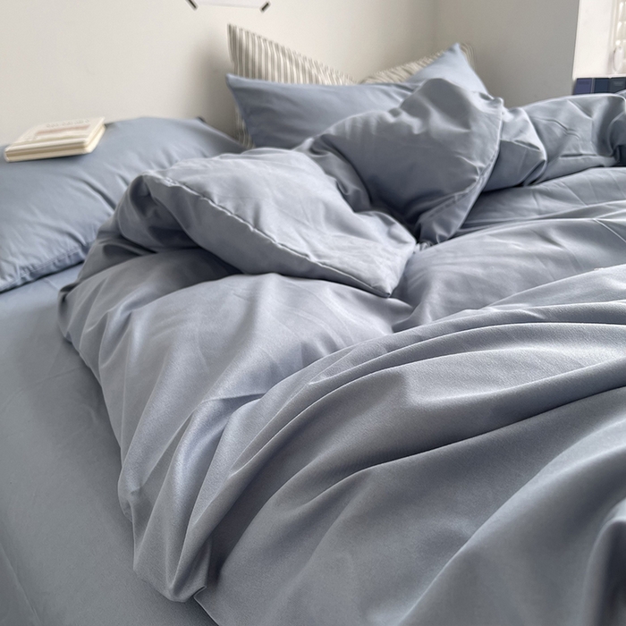 91家纺网 家纺一手货源 找家纺 梵克保罗 2025新款ins风小红书同款纯色双拼水洗棉四件套学生三件套亲肤加厚磨毛四件套混搭系列-单被套单枕套 纯色雾蓝