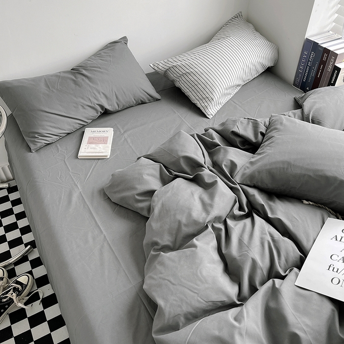 91家纺网 家纺一手货源 找家纺 梵克保罗 2025新款ins风小红书同款纯色双拼水洗棉四件套学生三件套亲肤加厚磨毛四件套混搭系列-单被套单枕套 纯色深灰