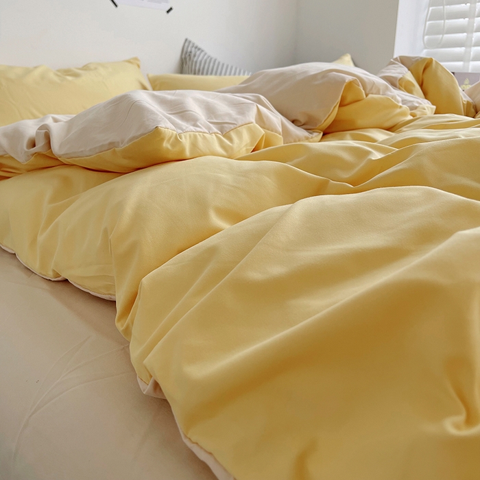 91家纺网 家纺一手货源 找家纺 梵克保罗 2025新款ins风小红书同款纯色双拼水洗棉四件套学生三件套亲肤加厚磨毛四件套混搭系列-单被套单枕套 双拼-炭烤起司