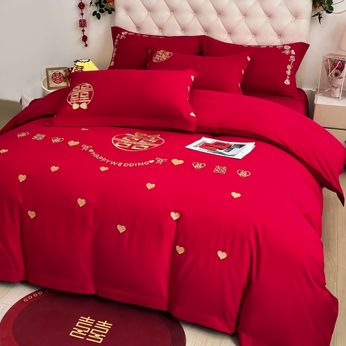 91家纺网 家纺一手货源 找家纺 （总）梵克保罗 2025新款140高克重磨毛亲肤棉刺绣婚庆四件套