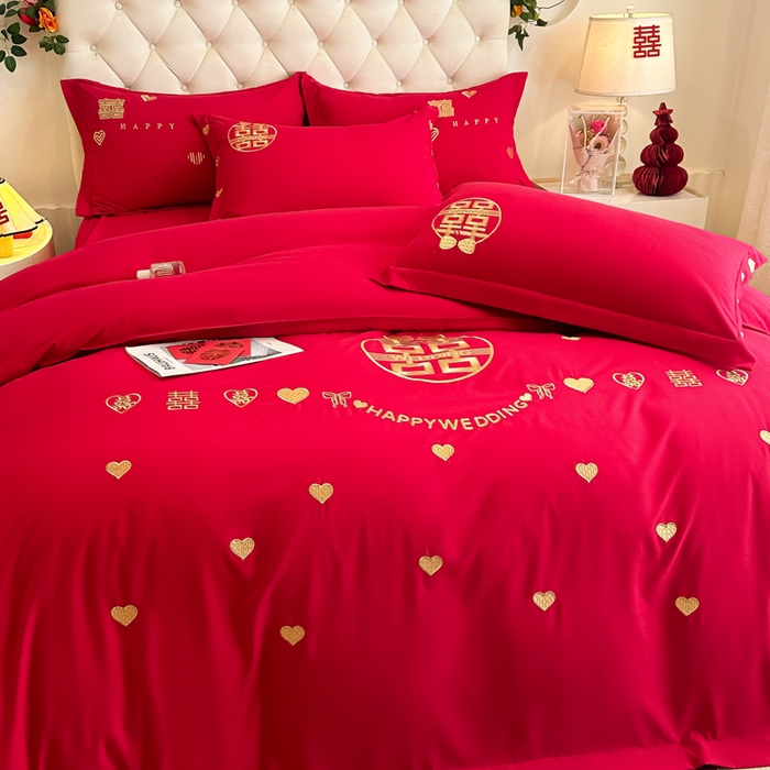 91家纺网 家纺一手货源 找家纺 （总）梵克保罗 2025新款140高克重磨毛亲肤棉刺绣婚庆四件套