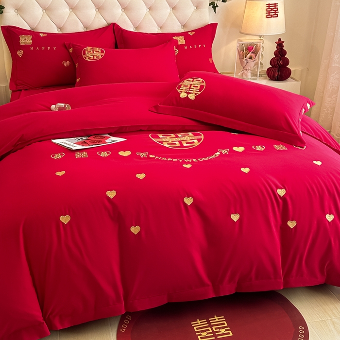 91家纺网 家纺一手货源 找家纺 （总）梵克保罗 2025新款140高克重磨毛亲肤棉刺绣婚庆四件套