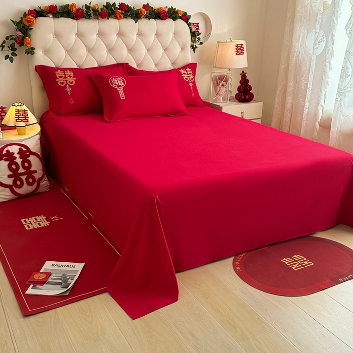 91家纺网 家纺一手货源 找家纺 梵克保罗 2025新款140高克重磨毛亲肤棉刺绣婚庆四件套 盘龙戏凤