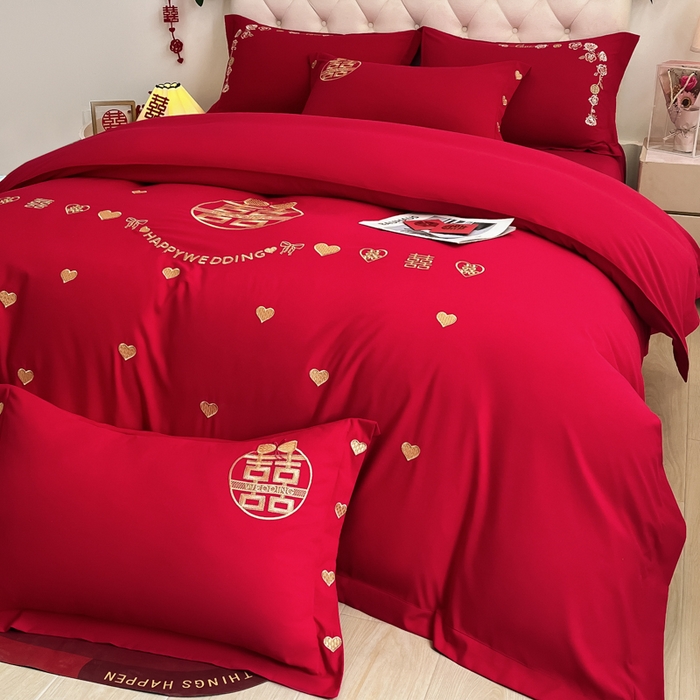 91家纺网 家纺一手货源 找家纺 （总）梵克保罗 2025新款140高克重磨毛亲肤棉刺绣婚庆四件套