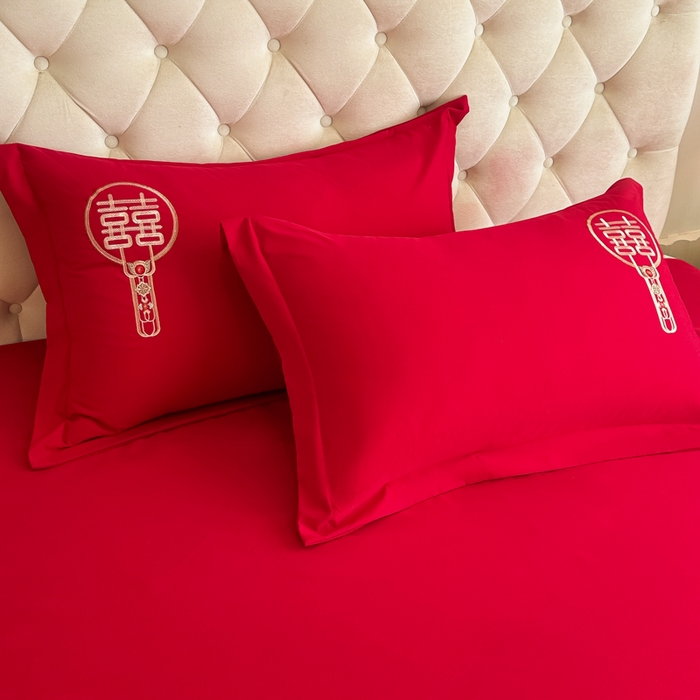 91家纺网 家纺一手货源 找家纺 梵克保罗 2025新款140高克重磨毛亲肤棉刺绣婚庆四件套 盘龙戏凤