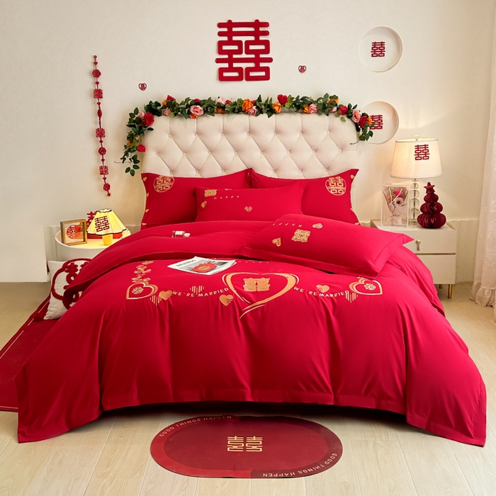 91家纺网 家纺一手货源 找家纺 （总）梵克保罗 2025新款140高克重磨毛亲肤棉刺绣婚庆四件套