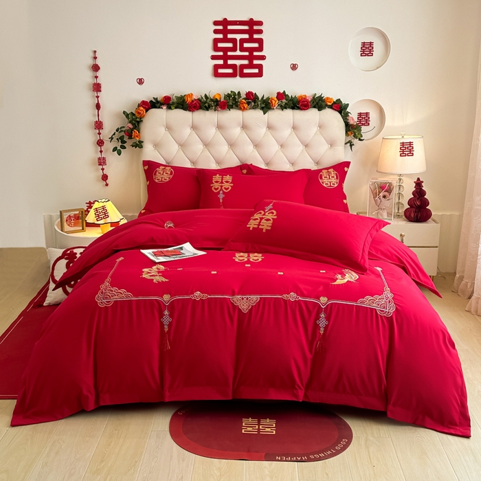 91家纺网 家纺一手货源 找家纺 （总）梵克保罗 2025新款140高克重磨毛亲肤棉刺绣婚庆四件套