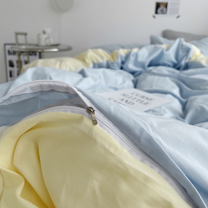 91家纺网 家纺一手货源 找家纺 梵克保罗 2025新款ins风小红书同款纯色双拼水洗棉四件套学生三件套亲肤加厚磨毛四件套混搭系列-单被套单枕套 双拼-浅蓝芝士