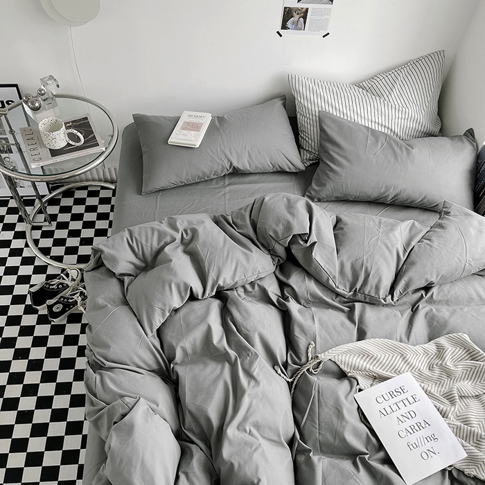 91家纺网 家纺一手货源 找家纺 梵克保罗 2025新款ins风小红书同款纯色双拼水洗棉四件套学生三件套亲肤加厚磨毛四件套混搭系列-单被套单枕套 纯色深灰