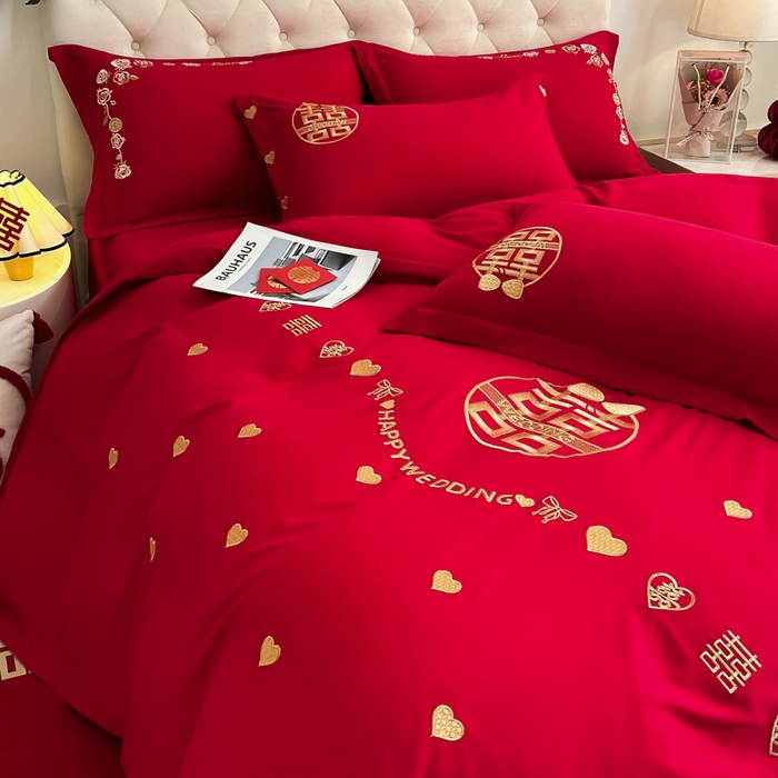 91家纺网 家纺一手货源 找家纺 （总）梵克保罗 2025新款140高克重磨毛亲肤棉刺绣婚庆四件套