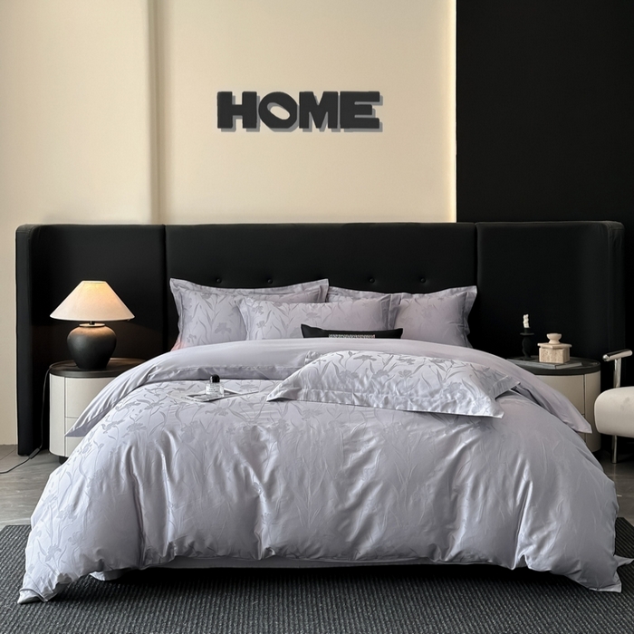 91家纺网 家纺一手货源 找家纺 梵克保罗 2025春夏新品50S长绒棉轻奢提花四件套 柔境-紫