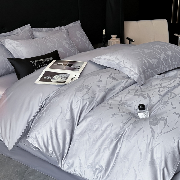 91家纺网 家纺一手货源 找家纺 梵克保罗 2025春夏新品50S长绒棉轻奢提花四件套 柔境-紫