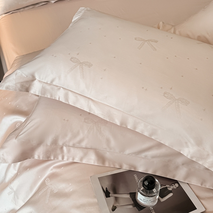 91家纺网 家纺一手货源 找家纺 梵克保罗 2025春夏新品50S长绒棉轻奢提花四件套 婉心-粉