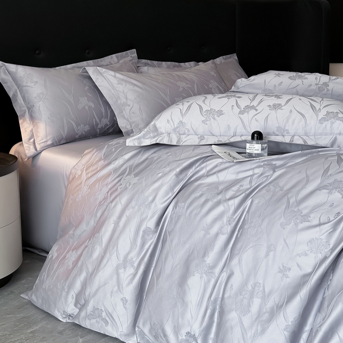 91家纺网 家纺一手货源 找家纺 梵克保罗 2025春夏新品50S长绒棉轻奢提花四件套 柔境-紫