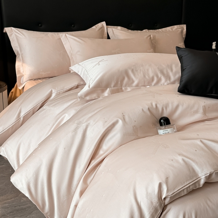 91家纺网 家纺一手货源 找家纺 梵克保罗 2025春夏新品50S长绒棉轻奢提花四件套 婉心-粉