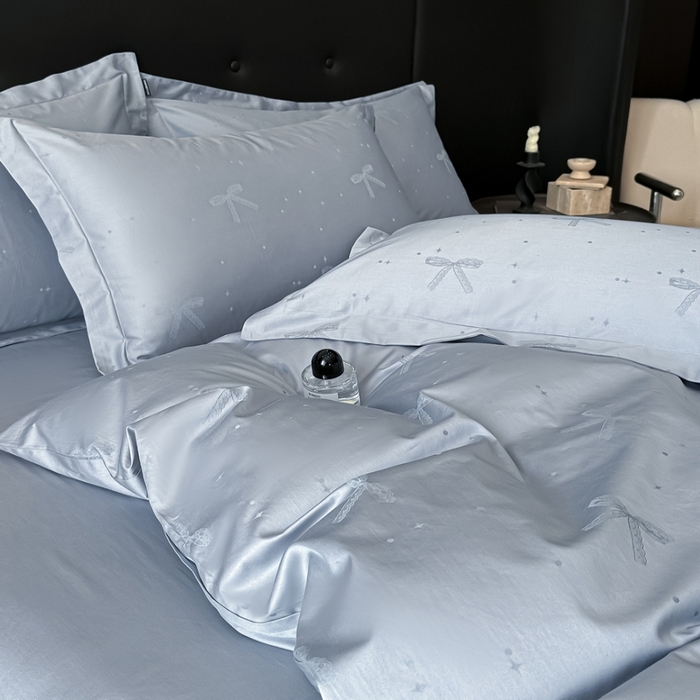 91家纺网 家纺一手货源 找家纺 梵克保罗 2025春夏新品50S长绒棉轻奢提花四件套 婉心-兰