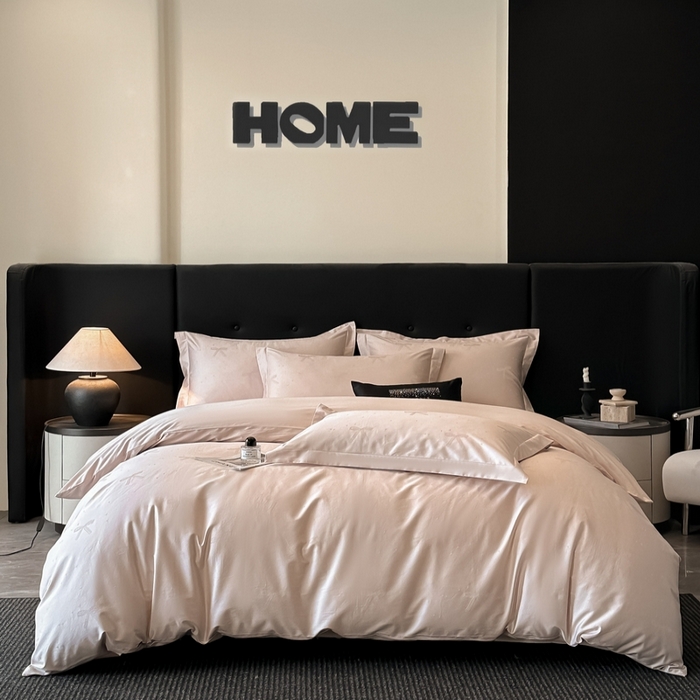 91家纺网 家纺一手货源 找家纺 梵克保罗 2025春夏新品50S长绒棉轻奢提花四件套 婉心-粉