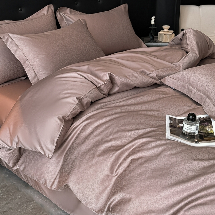 91家纺网 家纺一手货源 找家纺 梵克保罗 2025春夏新品50S长绒棉轻奢提花四件套 知禾-咖