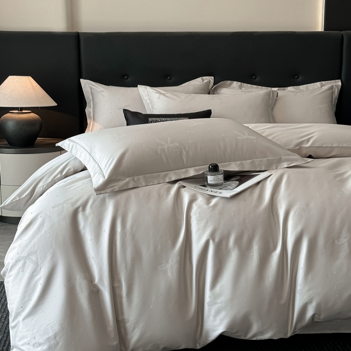 91家纺网 家纺一手货源 找家纺 梵克保罗 2025春夏新品50S长绒棉轻奢提花四件套 婉心-银