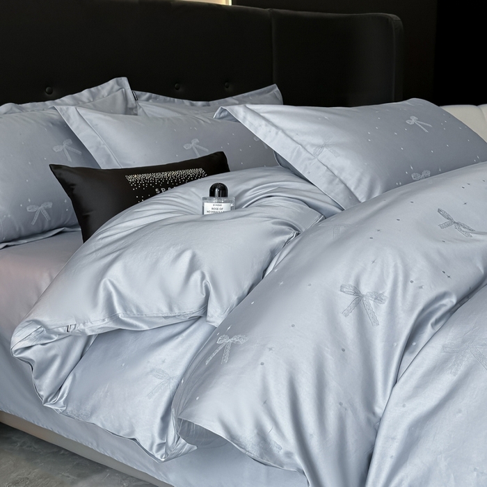 91家纺网 家纺一手货源 找家纺 梵克保罗 2025春夏新品50S长绒棉轻奢提花四件套 婉心-兰