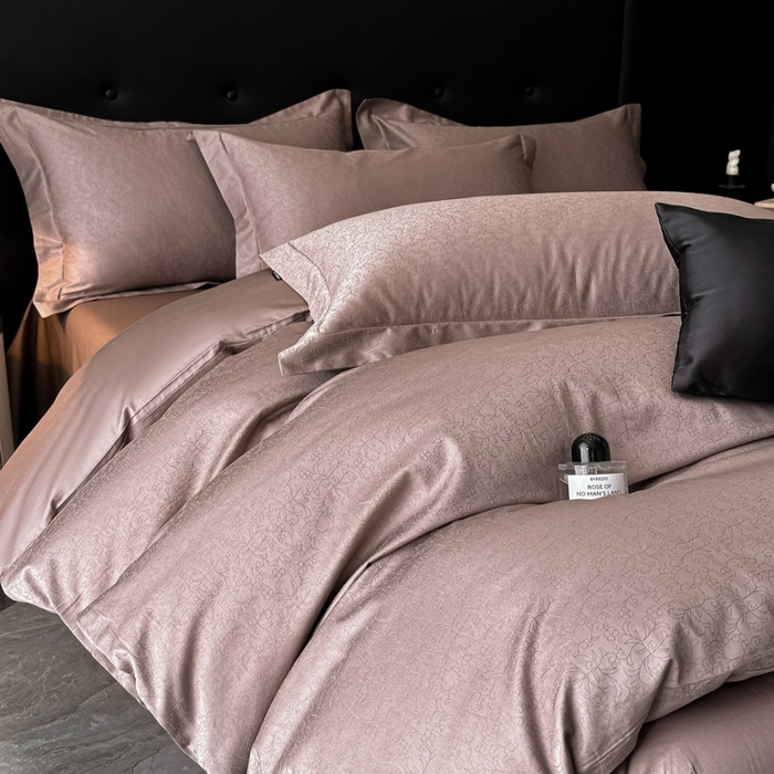 91家纺网 家纺一手货源 找家纺 梵克保罗 2025春夏新品50S长绒棉轻奢提花四件套 知禾-咖