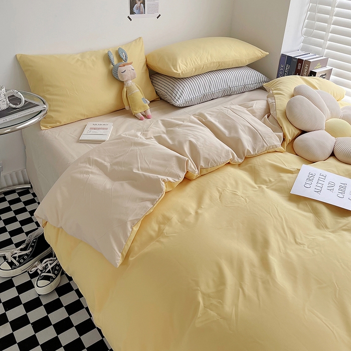 91家纺网 家纺一手货源 找家纺 梵克保罗 2025新款ins风小红书同款纯色双拼水洗棉四件套学生三件套亲肤加厚磨毛四件套混搭系列-单被套单枕套 双拼-炭烤起司