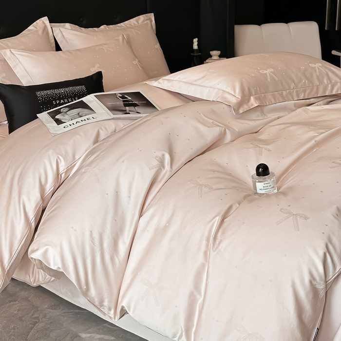 91家纺网 家纺一手货源 找家纺 梵克保罗 2025春夏新品50S长绒棉轻奢提花四件套 婉心-粉