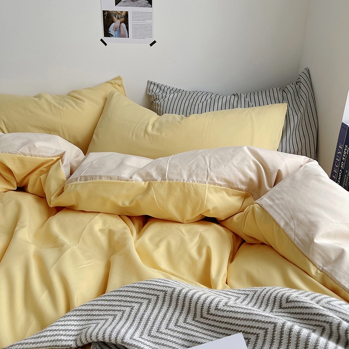 91家纺网 家纺一手货源 找家纺 梵克保罗 2025新款ins风小红书同款纯色双拼水洗棉四件套学生三件套亲肤加厚磨毛四件套混搭系列-单被套单枕套 双拼-炭烤起司