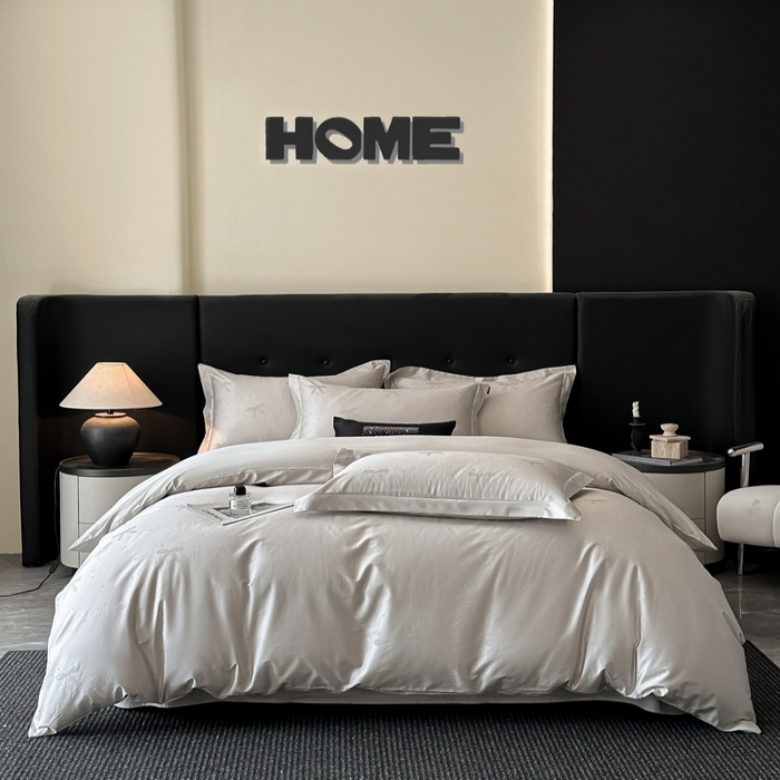 91家纺网 家纺一手货源 找家纺 梵克保罗 2025春夏新品50S长绒棉轻奢提花四件套 婉心-银