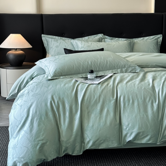 91家纺网 家纺一手货源 找家纺 梵克保罗 2025春夏新品50S长绒棉轻奢提花四件套 柔境-玉