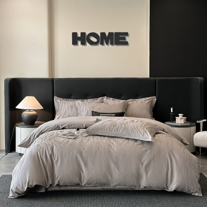 91家纺网 家纺一手货源 找家纺 梵克保罗 2025春夏新品50S长绒棉轻奢提花四件套 轻纱-褐