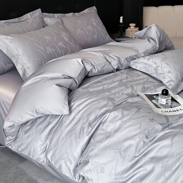 91家纺网 家纺一手货源 找家纺 梵克保罗 2025春夏新品50S长绒棉轻奢提花四件套 柔境-紫